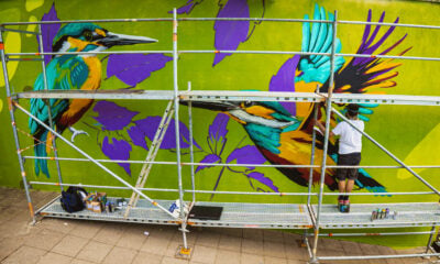Артисти рисуват стените на подлеза по време на Sofia Urban Art