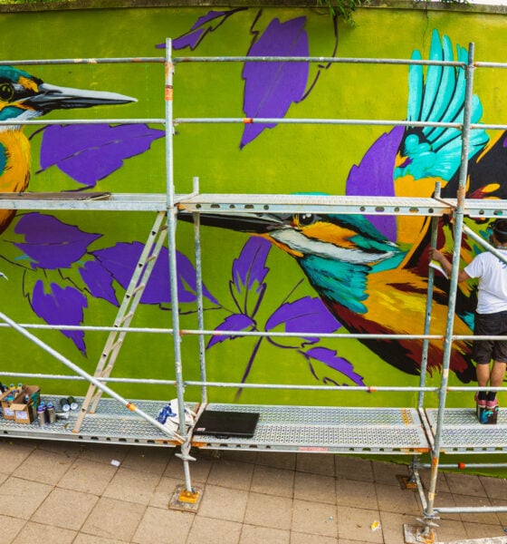 Артисти рисуват стените на подлеза по време на Sofia Urban Art