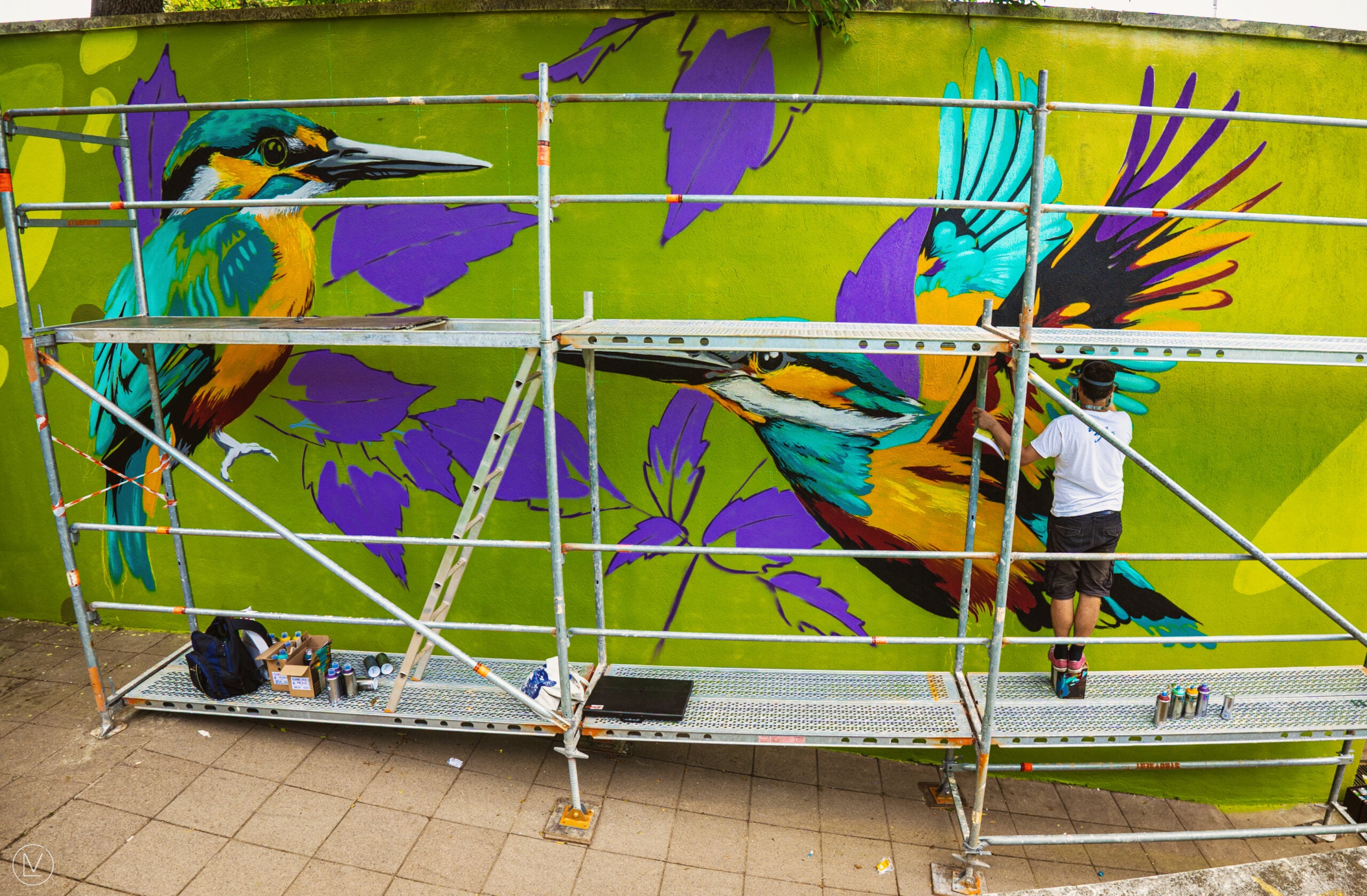 Артисти рисуват стените на подлеза по време на Sofia Urban Art